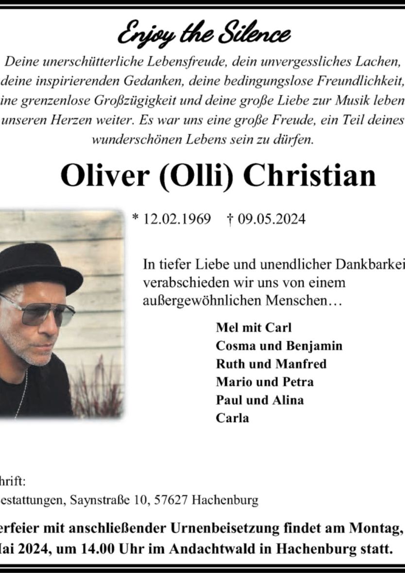 In Memoriam of Oliver Christian by DARK PRESENTIMENTS  9.No. 2024